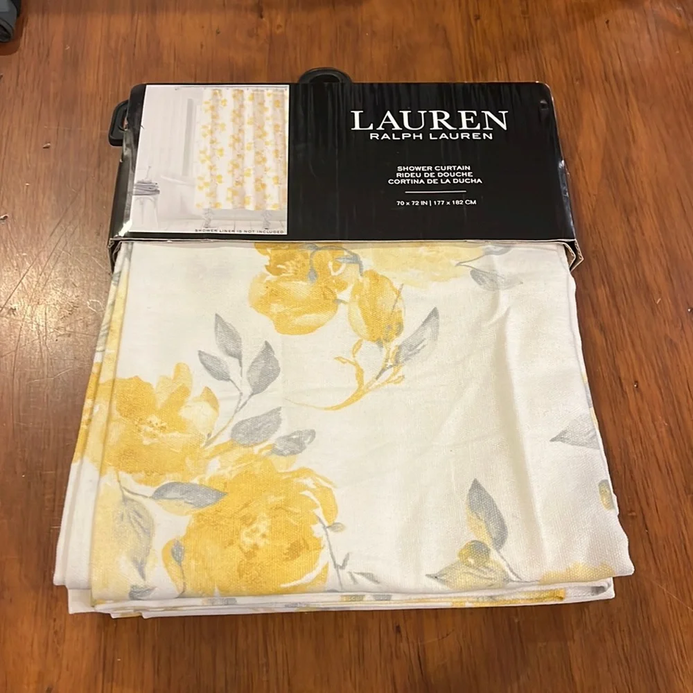 Polo Ralph Lauren Floral Shower Curtain 70”x72” new deck wash white yellow